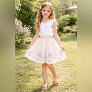 NWT Zara Girls Ivory Floral Embroidered Flare Spring Skirt Size 6/7